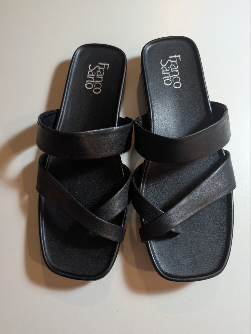 Franco Sarto Black Double-Strap Slide Sandals Woman's Size 9.5